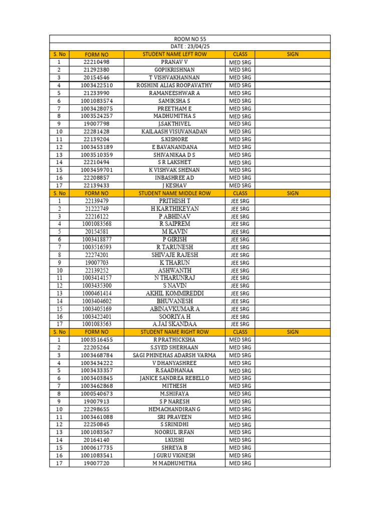 23-04-2025 Seating Arrangement (Maths) | PDF