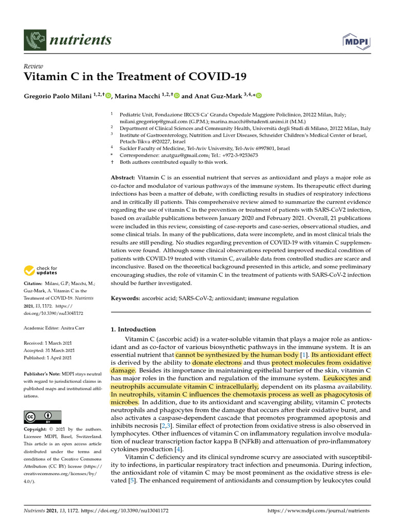 Vitamin C's Role in COVID-19 Treatment | PDF | Vitamin C | Sepsis