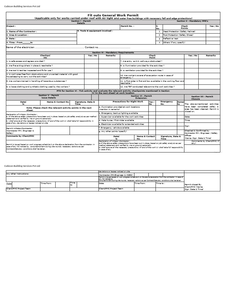 Cubicon General Work Permit Format | PDF | Building Engineering