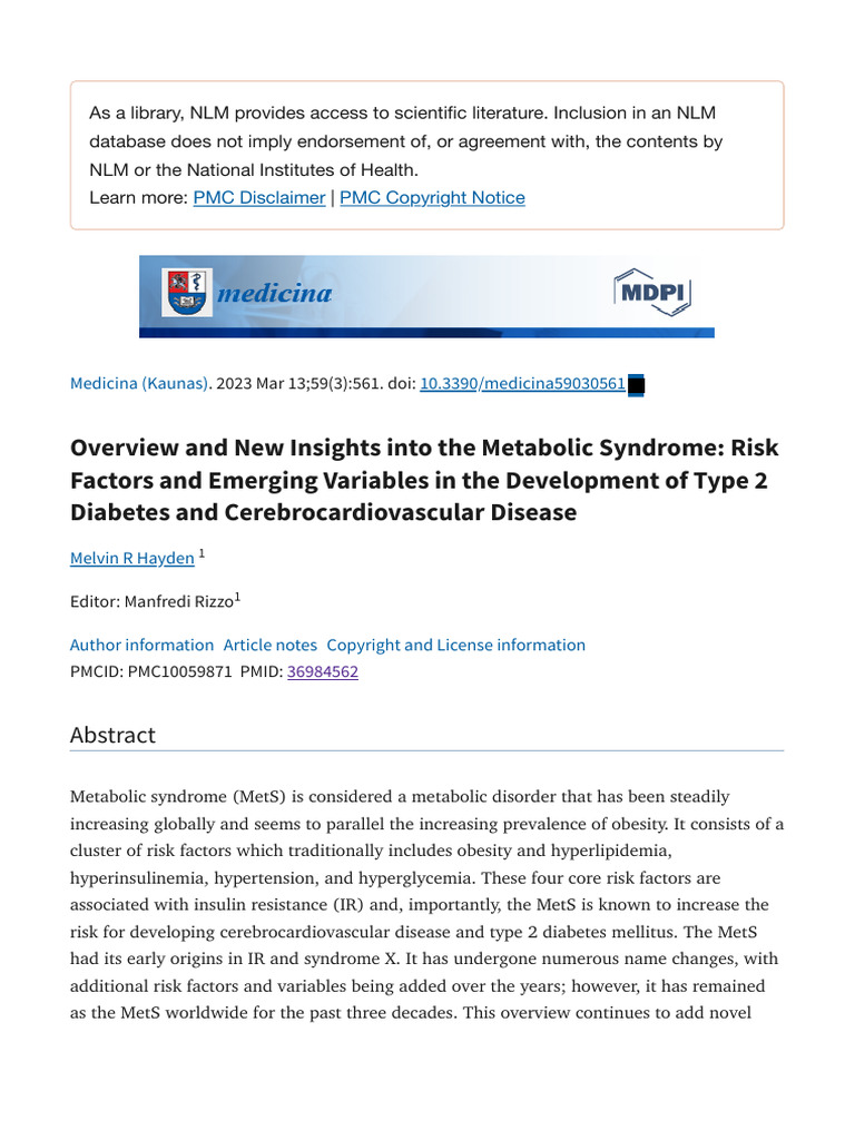Overview and New Insights Into The Metabolic Syndrome - Risk Factors ...