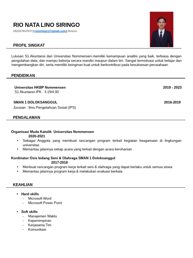 CV Lino Siringo Rio Nata | PDF