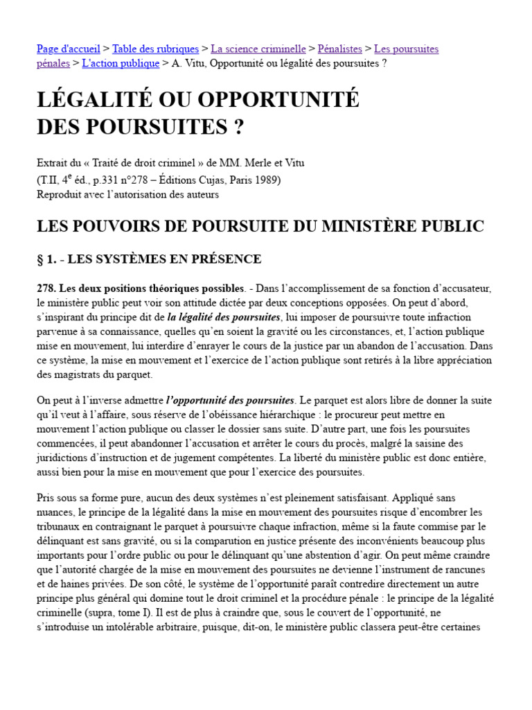 Opportunité vs Légalité des Poursuites | PDF | Crimes | Crime et violence