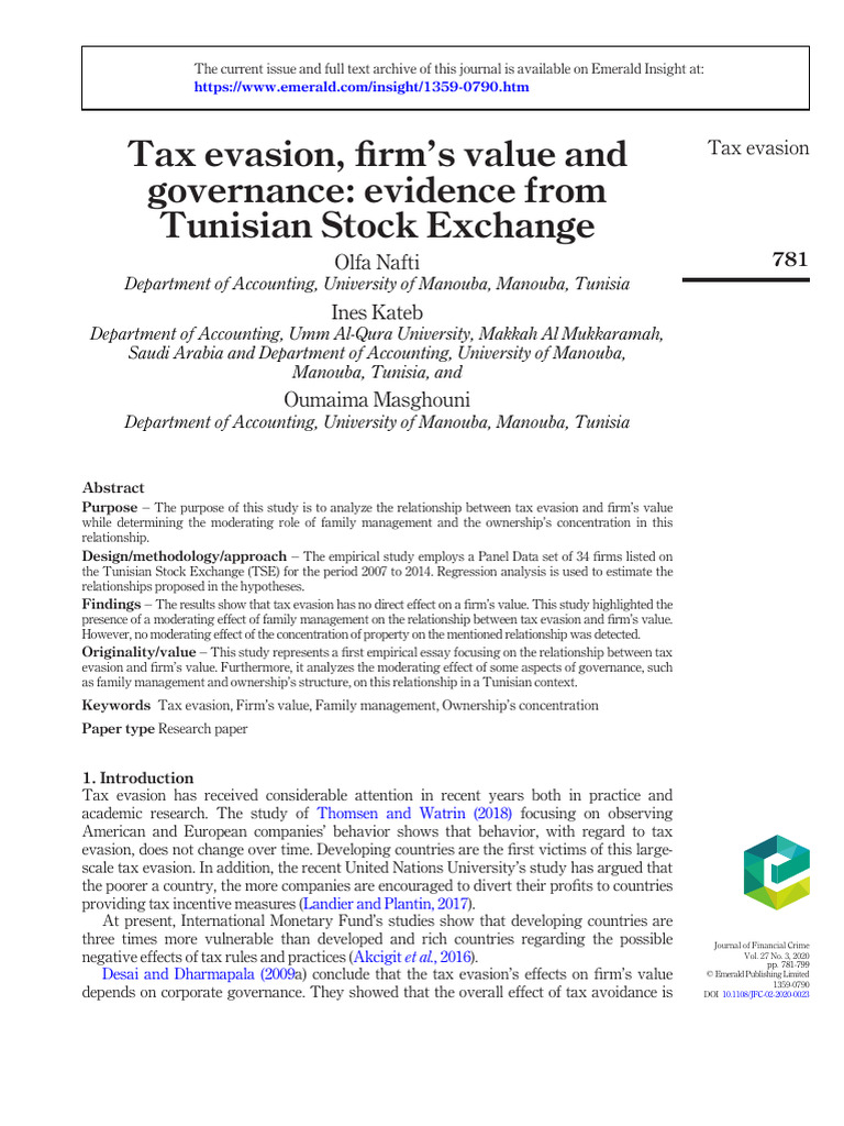 Tax Evasion and Firm Value in Tunisia | PDF | Taxes | Business