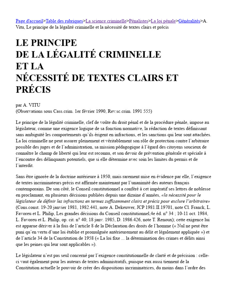 Légalité criminelle et clarté des textes | PDF | Loi | Crimes