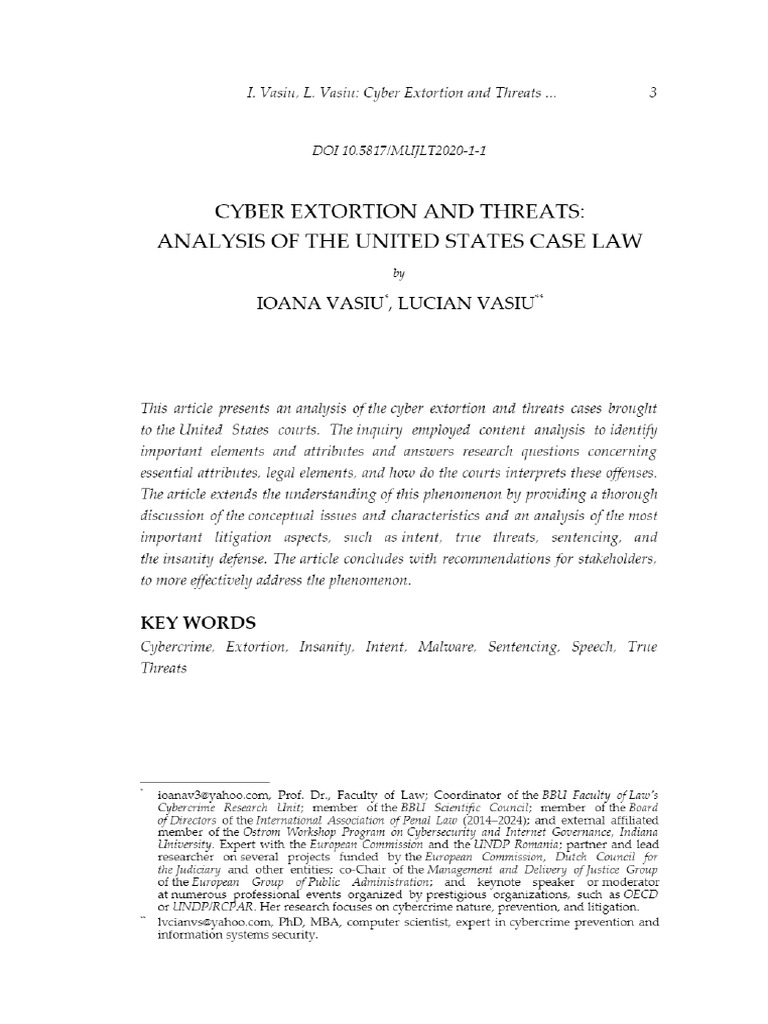 View of Cyber Extortion and Threats - Analysis of The United States ...