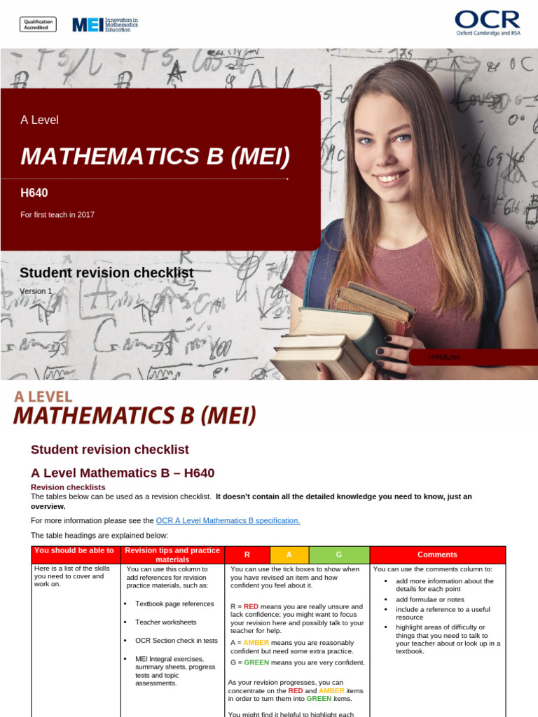 A Level Mathematics B Revision Checklist | PDF | Quadratic Equation ...