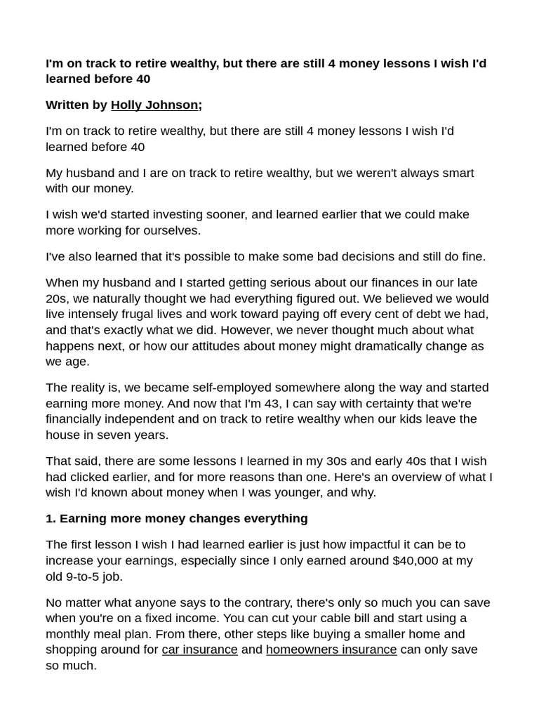 4 Money Lessons I Wish I'd Learned Before 40 | PDF | Interest | Economies