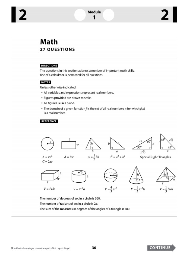 SAT Practice Test 4 Overview | PDF | Area | Equations