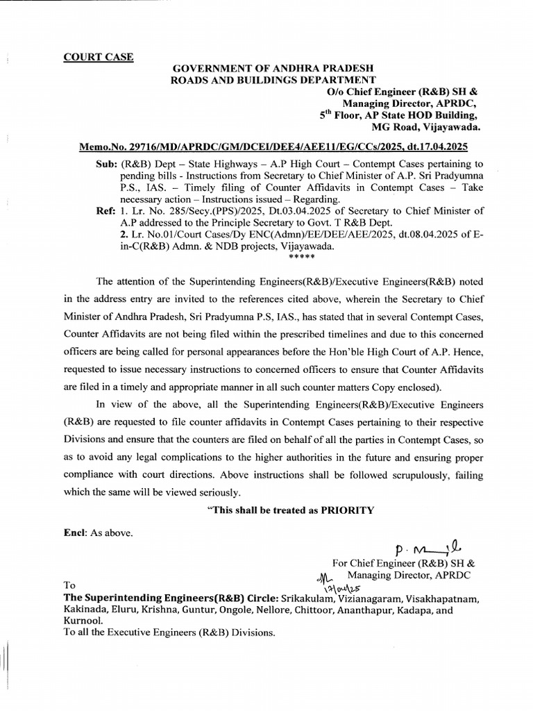 Memo To All SEs Requested To File Counters On Contempt Cases Pertaining ...