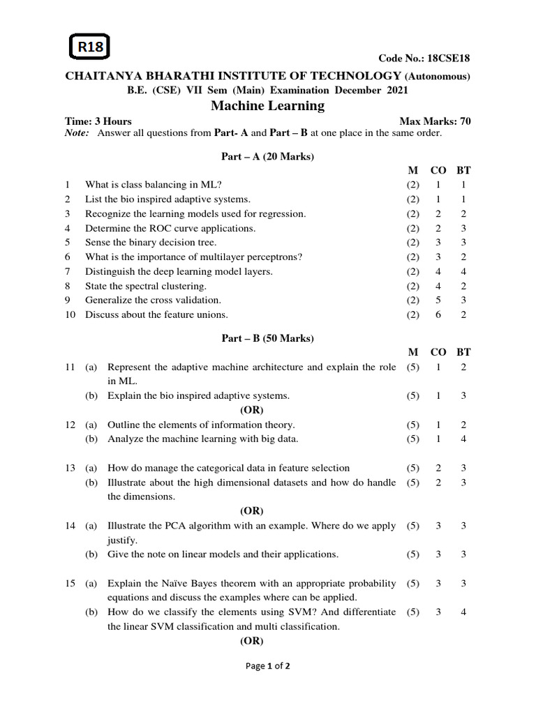 Machine Learning Exam Questions 2021 | PDF | Machine Learning | Support ...
