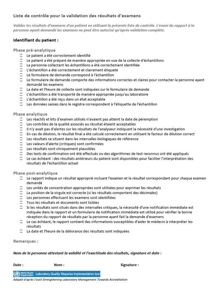 Validation des résultats d'examens médicaux | PDF