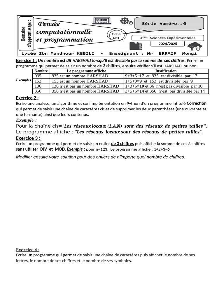 Exercices de programmation Python | PDF | Programmation informatique ...