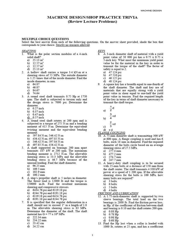 MDSP Practice Problems 1 | PDF | Gear | Belt (Mechanical)