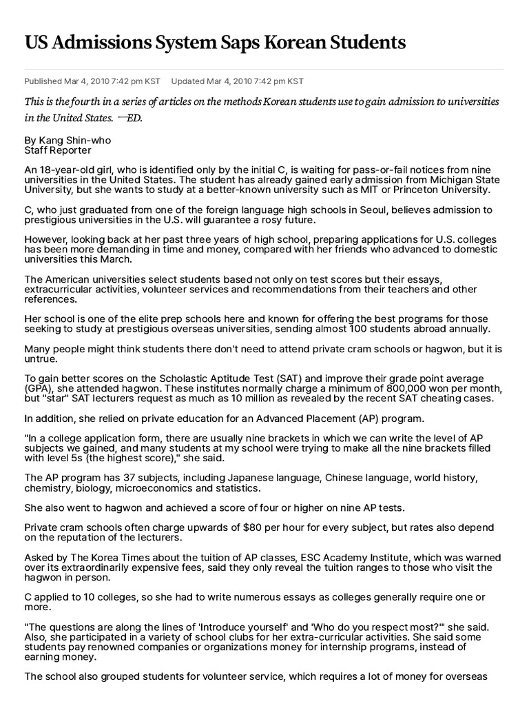 Challenges for Korean Students in US Admissions | PDF | Sat ...