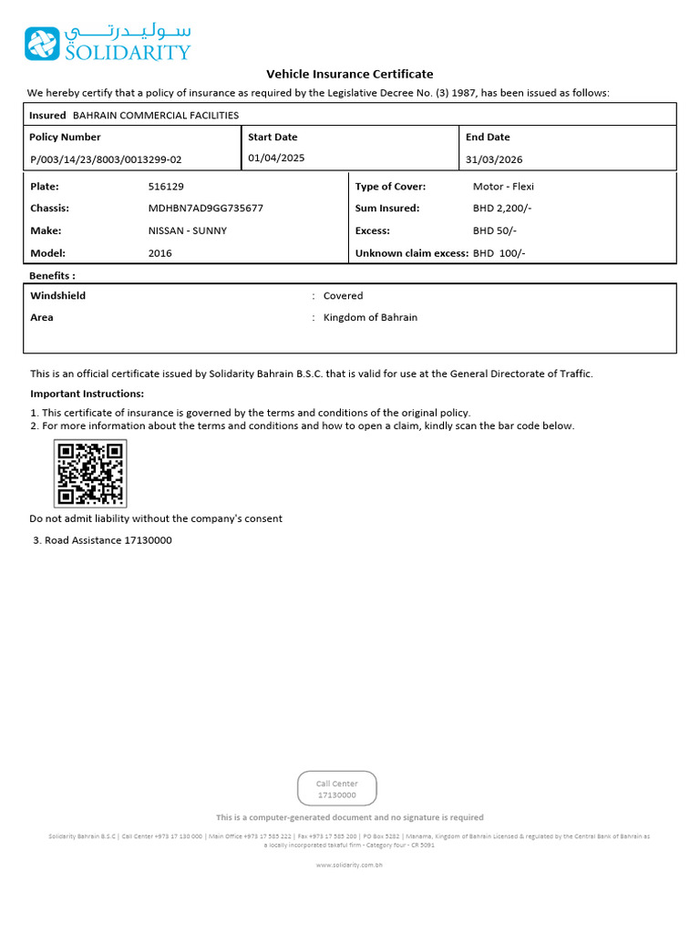 0101 Vehicle Insurance Certificate 12140236 | PDF | Insurance | Transport