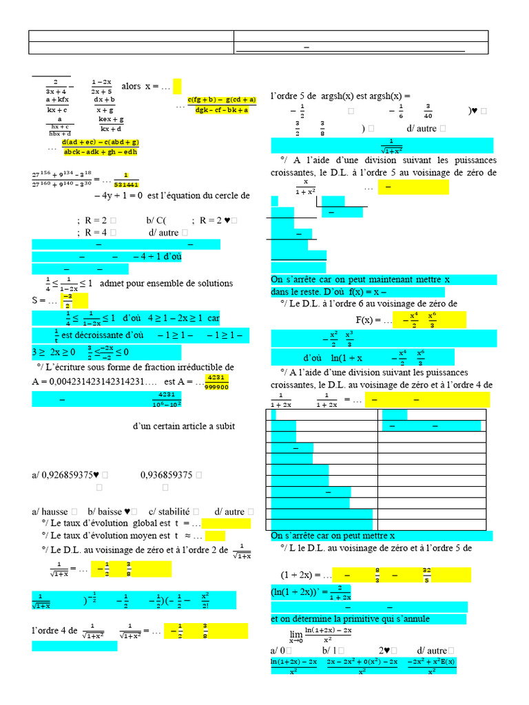 Exercices de Développement Limité en Mathématiques | PDF | Mathématiques