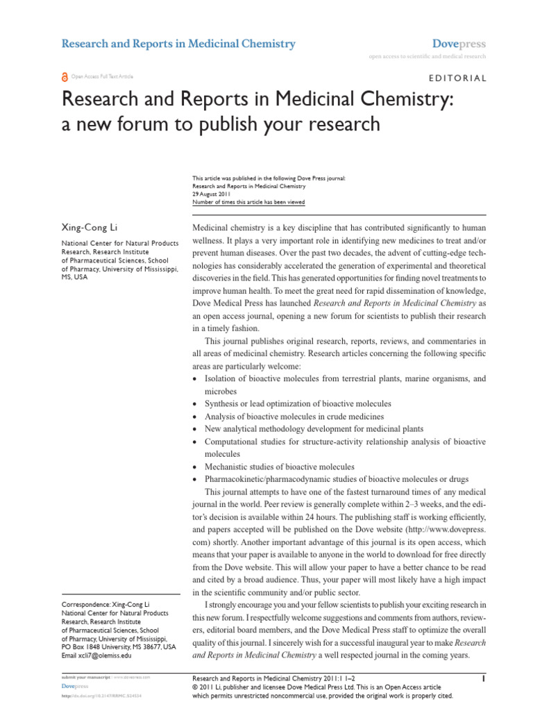Research and Reports in Medicinal Chemistry A New | PDF | Medicinal ...