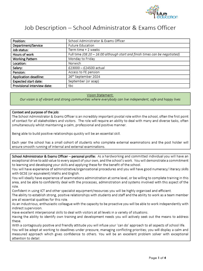 School Administrator & Exams Officer Role | PDF