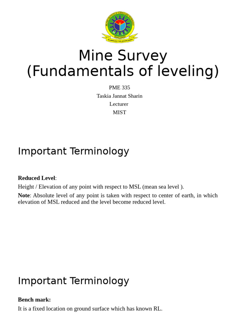 Mine Survey: Leveling Fundamentals | PDF | Sea Level | Physical Geography