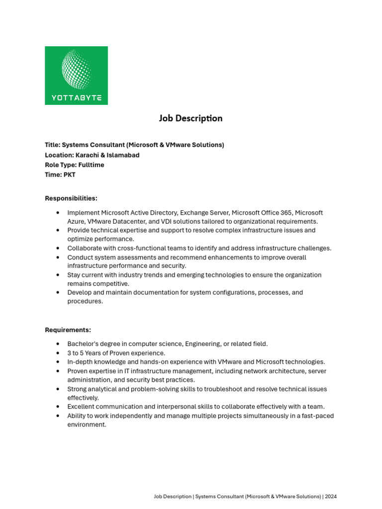 JD - Systems Consultant (Microsoft & VMware Solutions) | PDF