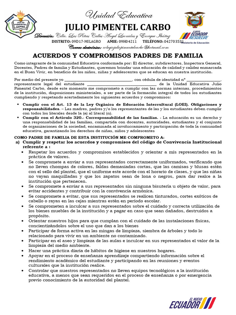Acuerdos y Compromisos de Padres | PDF | Maestros | Enseñando