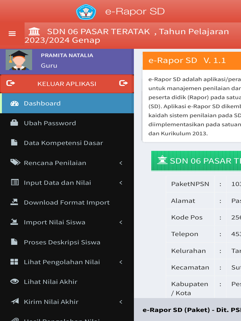 Aplikasi e-Rapor SD Kurikulum 2013 | PDF