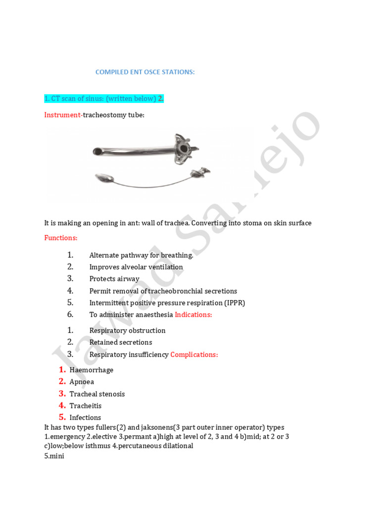 ENT OSCE Stations Overview and Procedures | PDF | Respiratory Tract ...