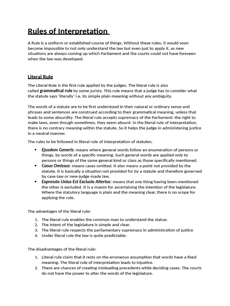 Statutory Interpretation Rules Explained | PDF | Statutory ...