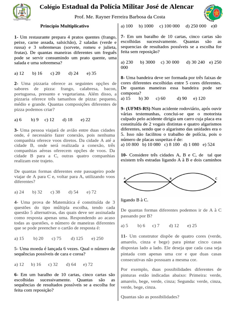 Exercícios de Princípio Multiplicativo | PDF