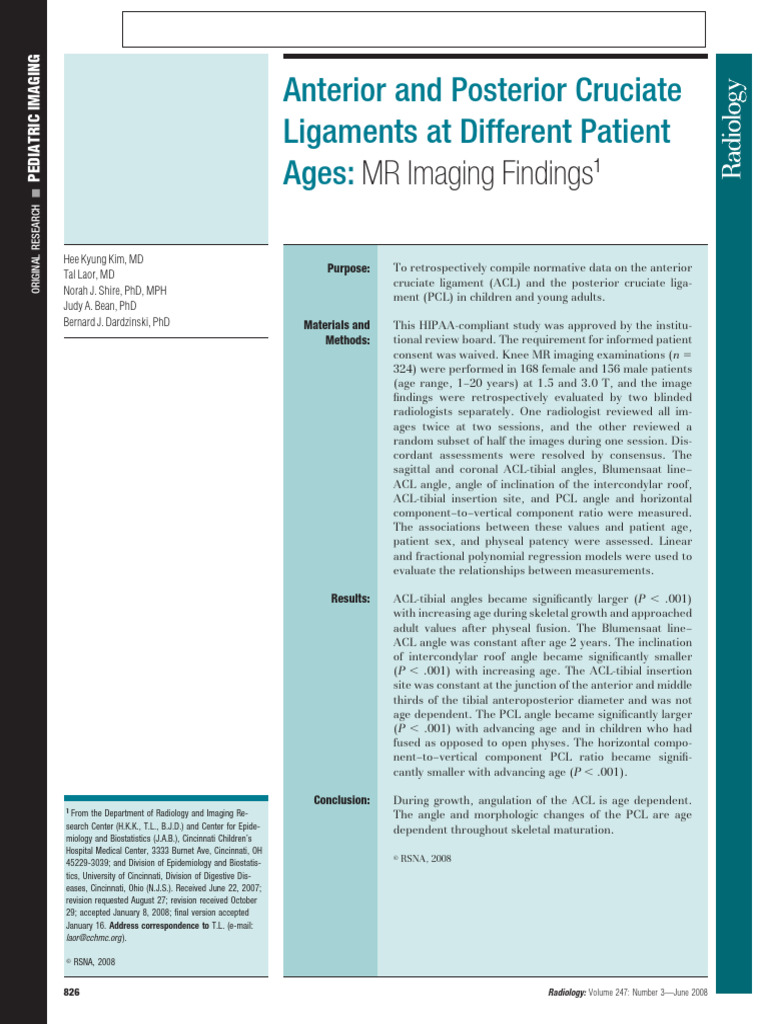 Pediatric ACL and PCL MR Imaging Findings | PDF | Knee | Limbs (Anatomy)