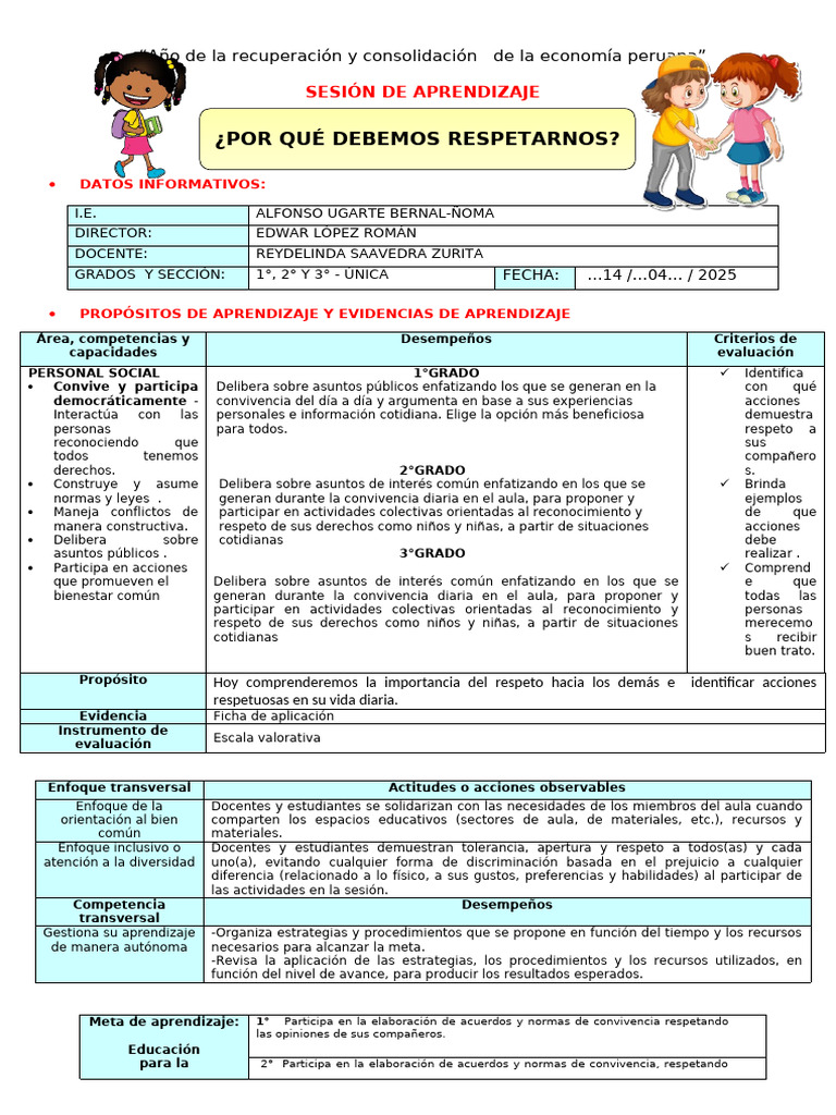 U1 S3 Sesion D1 PS Porque Debemos Respetarnos | PDF | Enseñando ...