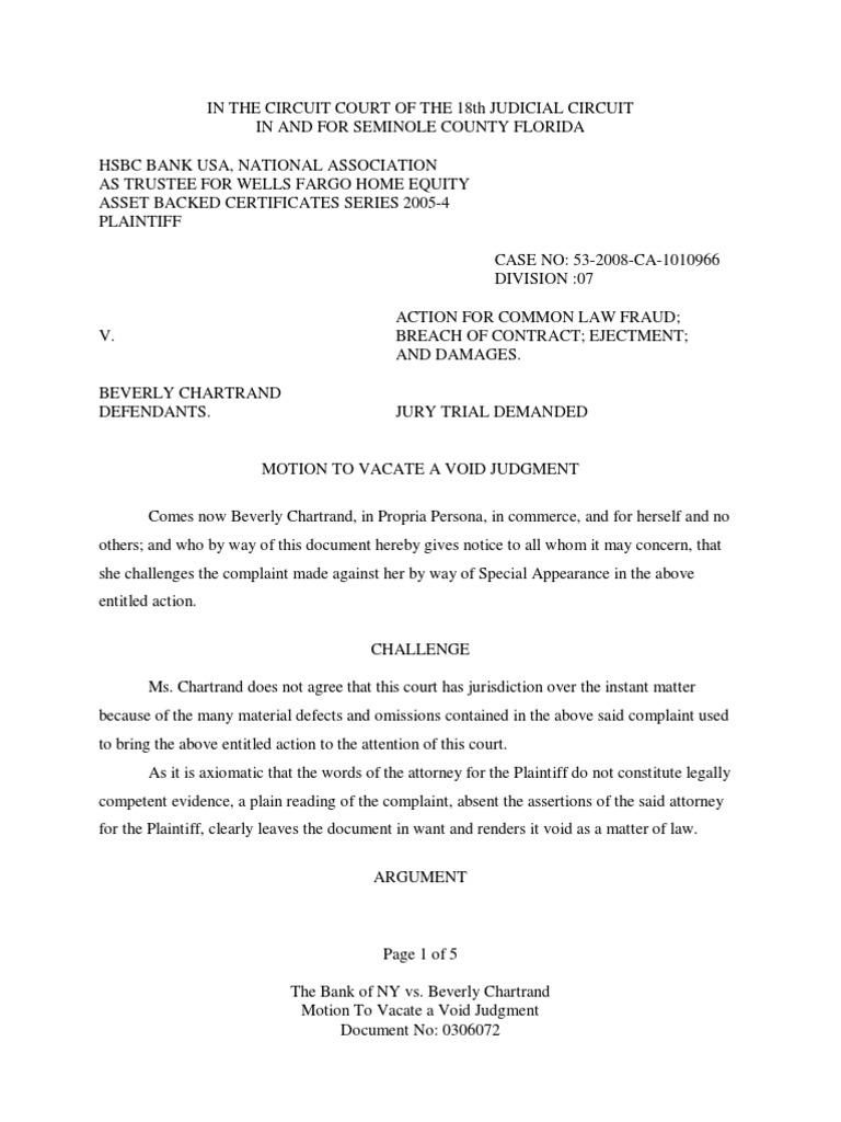 Motion To Vacate A Void Judgement PDF Legal Communication Legal