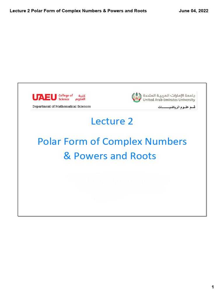 Polar Form & Roots of Complex Numbers | PDF | Complex Number | Teaching ...