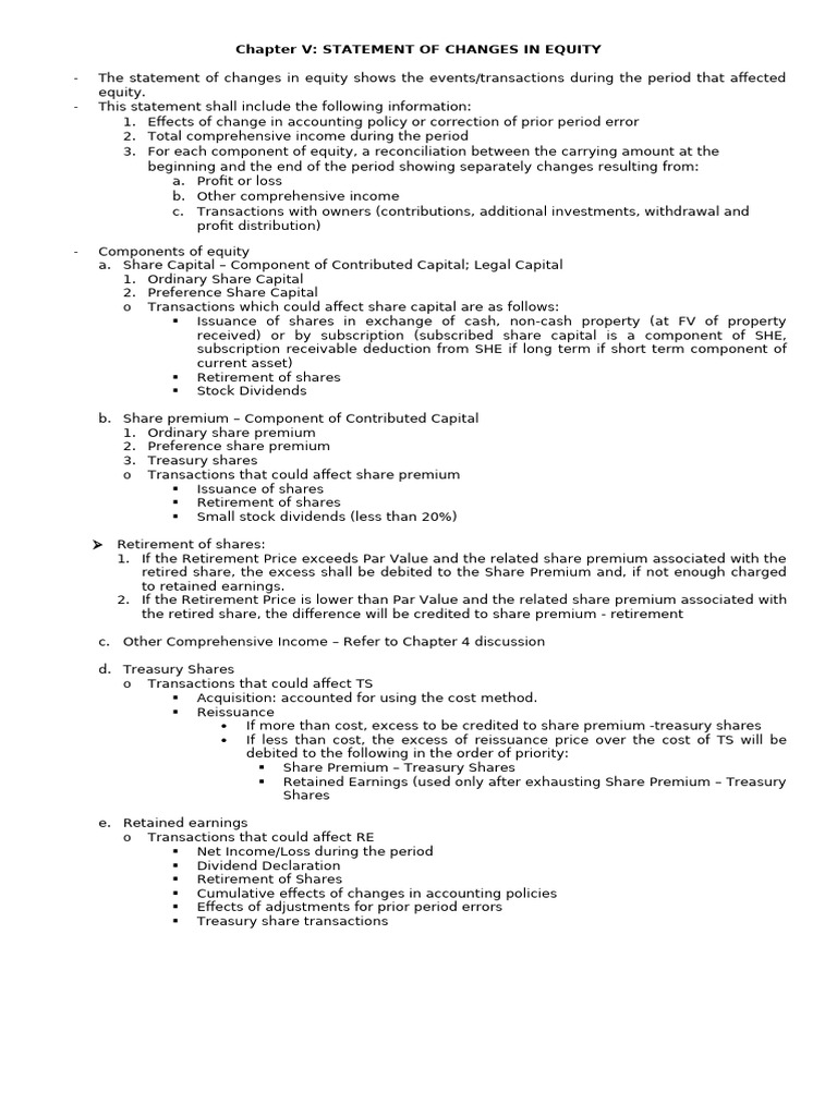 Changes in Equity Statement Overview | PDF | Equity (Finance ...