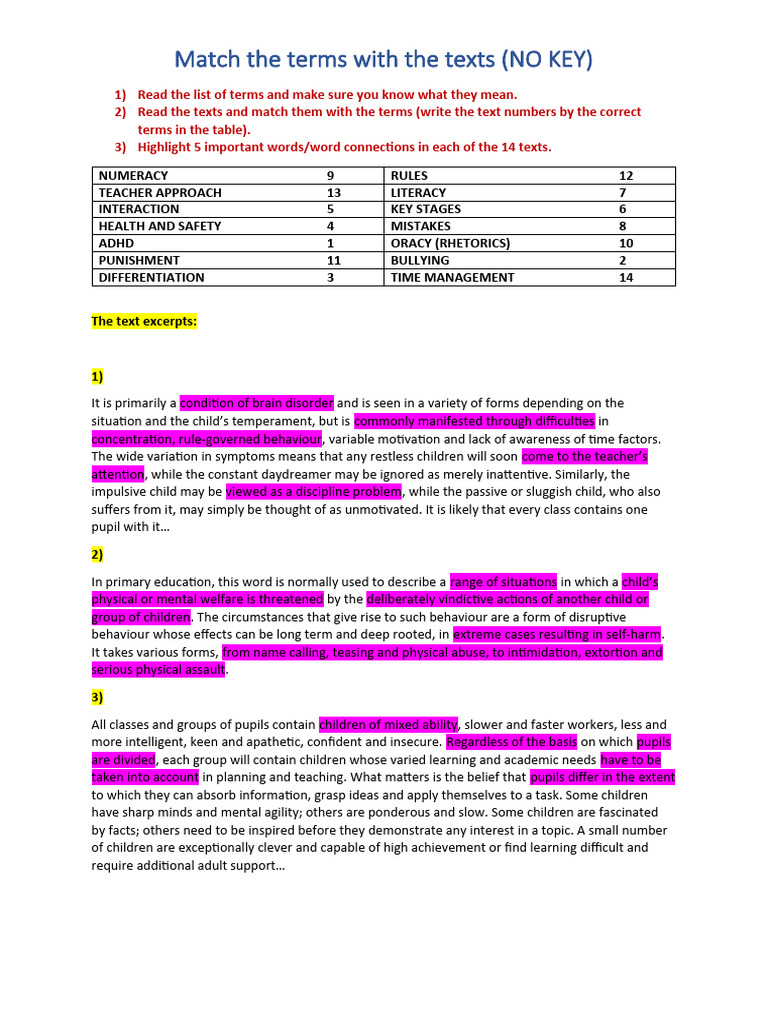 Terms - MATCHing Ex. NO Key - Kopie | PDF | Teachers | Curriculum