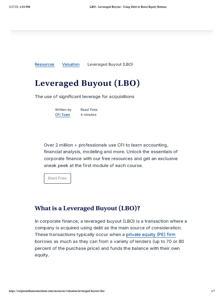 Understanding Leveraged Buyouts (LBOs) | PDF | Leveraged Buyout | Debt