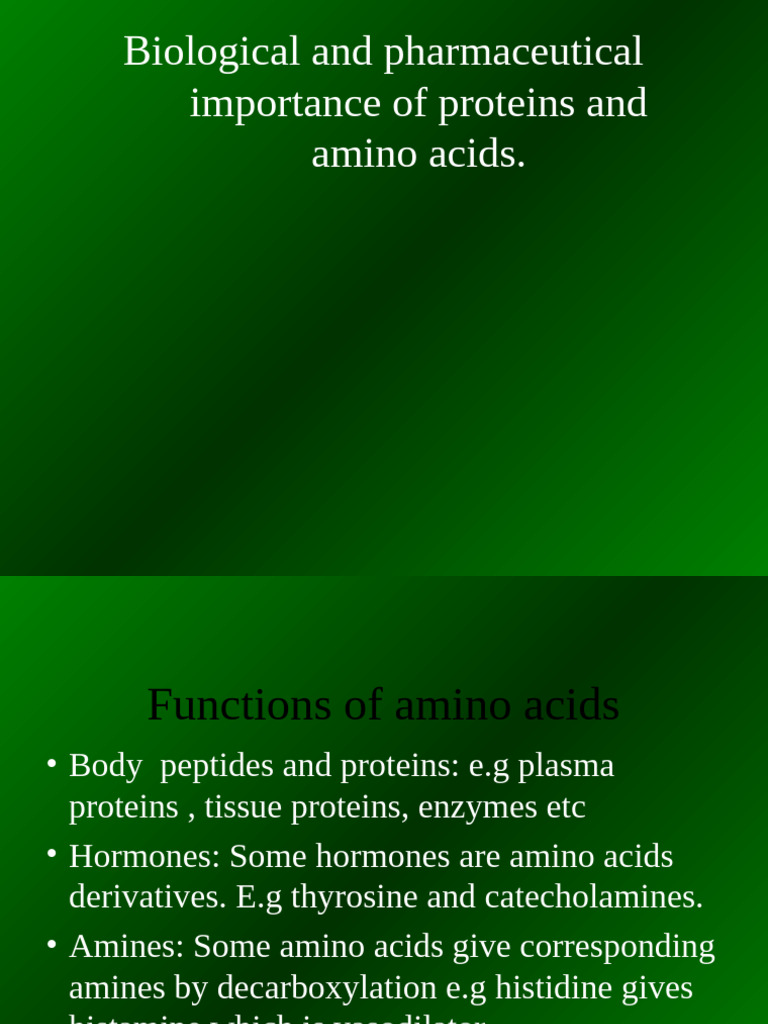 Pharmaceutical Roles of Amino Acids | PDF | Proteins | Amino Acid