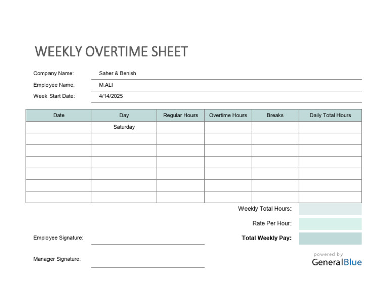 Weekly Overtime Sheet | PDF