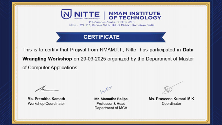 Data Wrangling Workshop Certificate | PDF