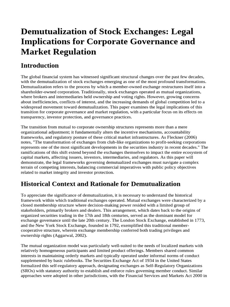 Demutualization of Stock Exchanges | PDF | Financial Industry ...