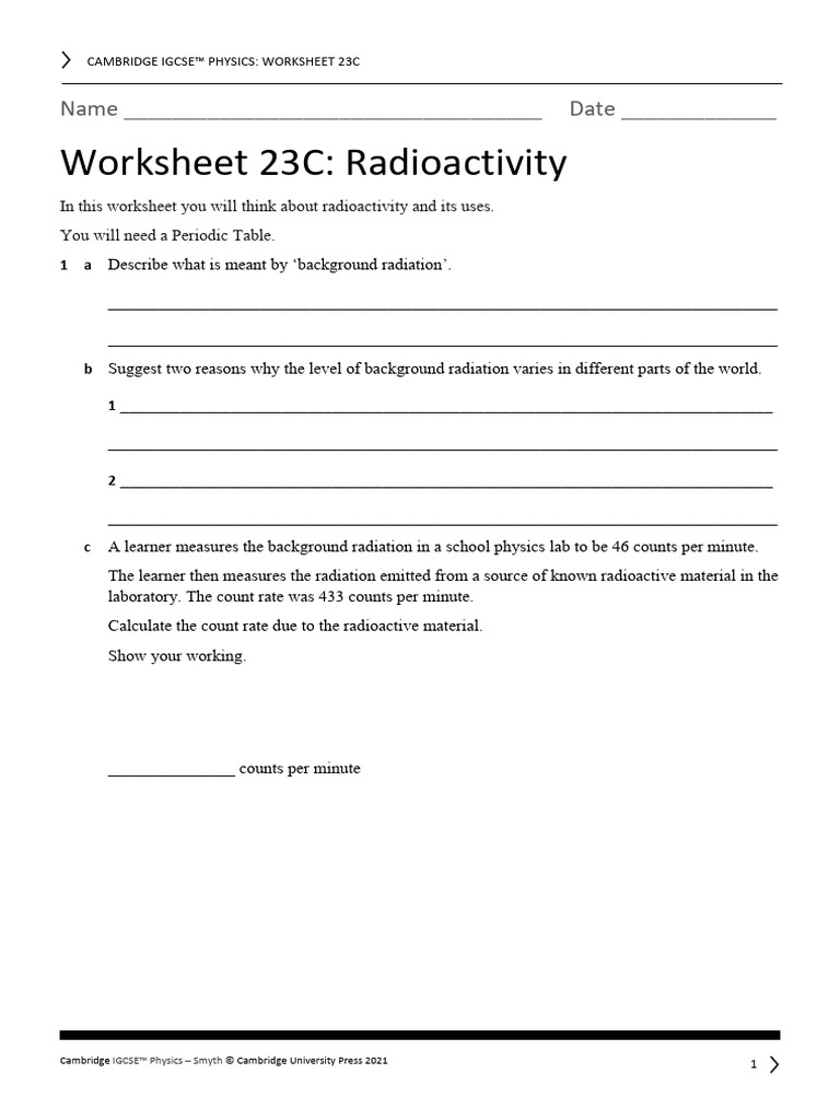 Radioactivity Worksheet for IGCSE Physics | PDF | Radioactive Decay ...