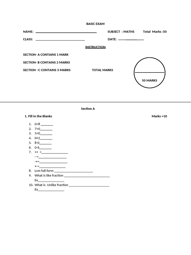 Basic Maths Exam Template | PDF