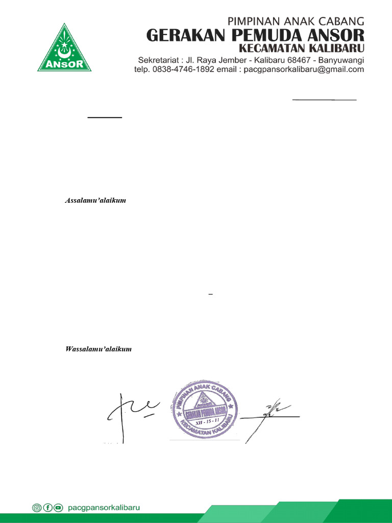 Undangan Halal Bi Halal GP. Ansor Kalibaru | PDF