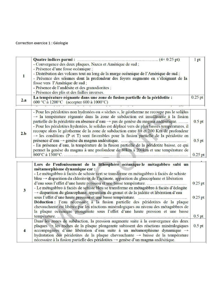 Correction Exercice 1 Géologie. | PDF