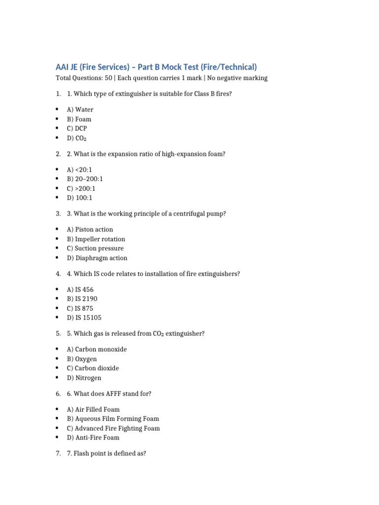 AAI Fire Services Mock Test Part B | PDF | Fires | Pump