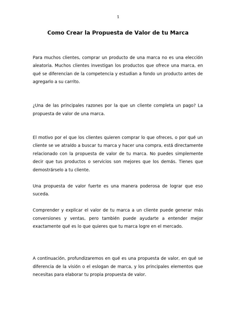 Como Crear La Propuesta de Valor de Tu Marca | PDF | Marca | Cliente