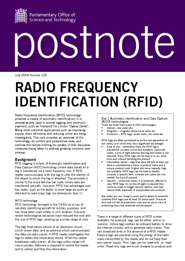 Radio Frequency Identification (Rfid) : Background | PDF | Technology ...