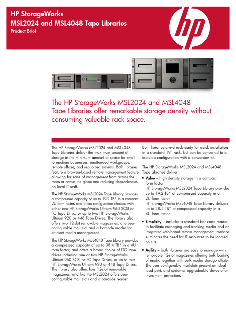 HP MSL4048 Tape Library Overview | PDF | Computing | Computer Architecture