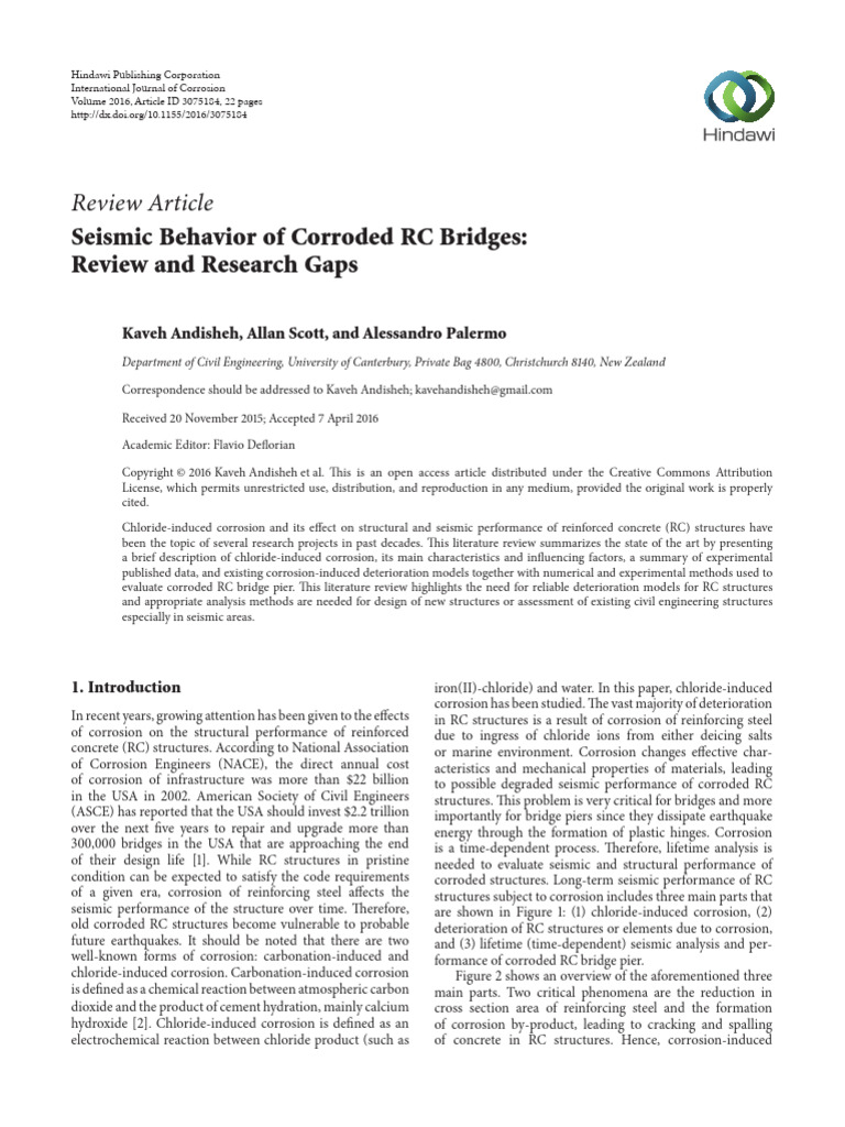 Seismic Behavior of Corroded RC Bridges: Review and Research Gaps | PDF ...