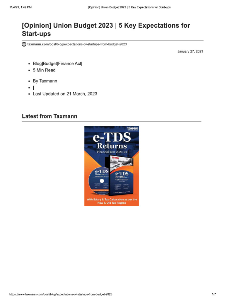 Taxman Satrtup Eligibilty Criteria | PDF